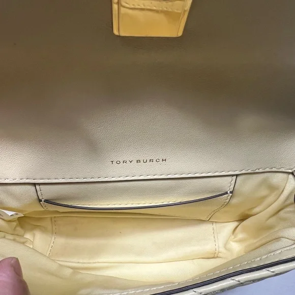 Tory Burch $348 Mini Kira Moto Quilt Flap Crossbody Bag Lemon NWT - Picture 5 of 10